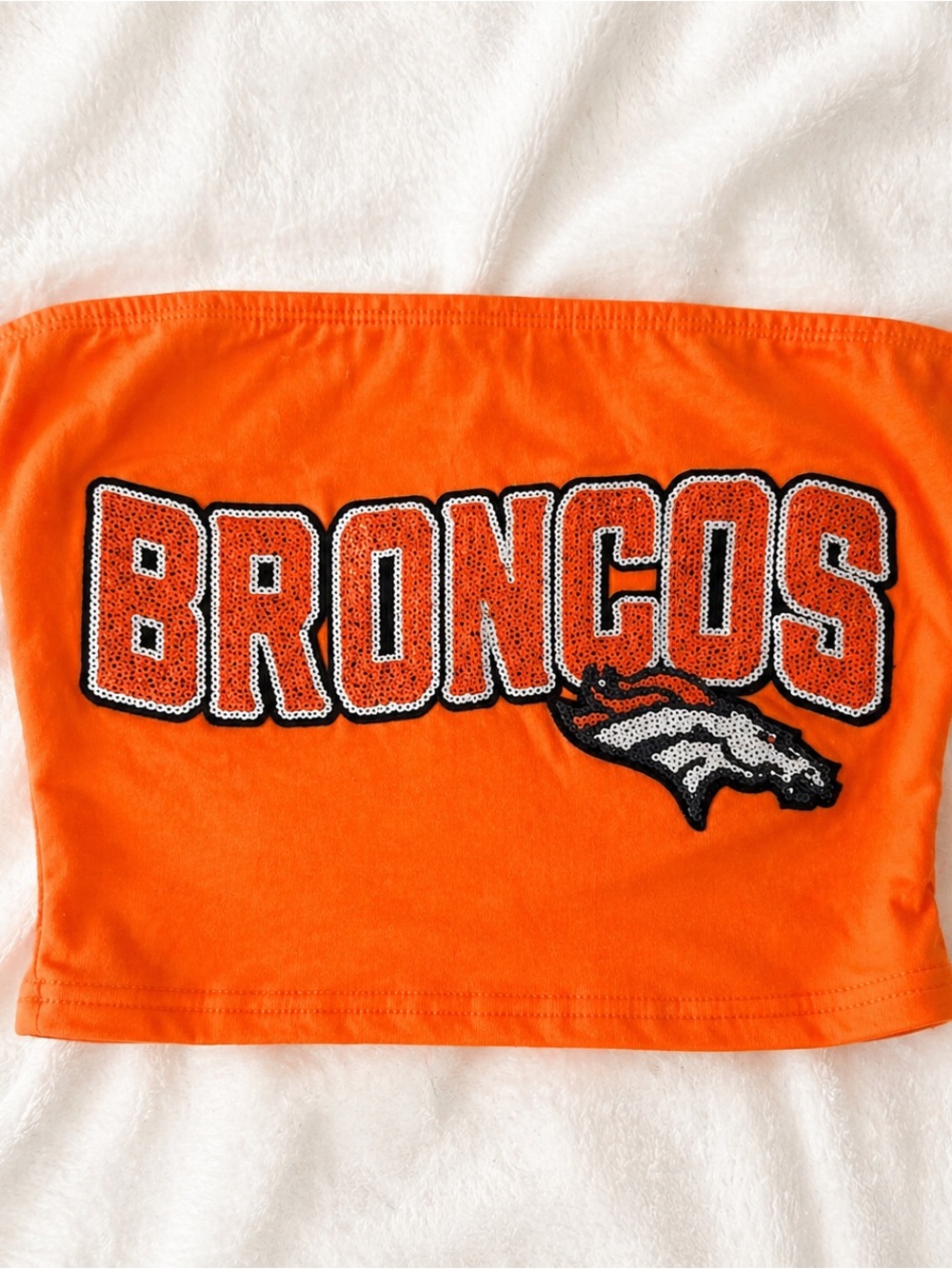 Orange Sequin 'BRONCOS' Tube Top
